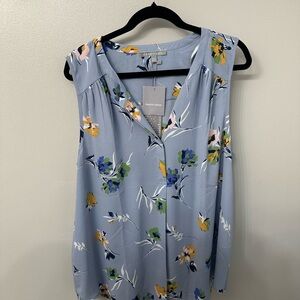 Women's Sleeveless Floral Blouse - Light Blue